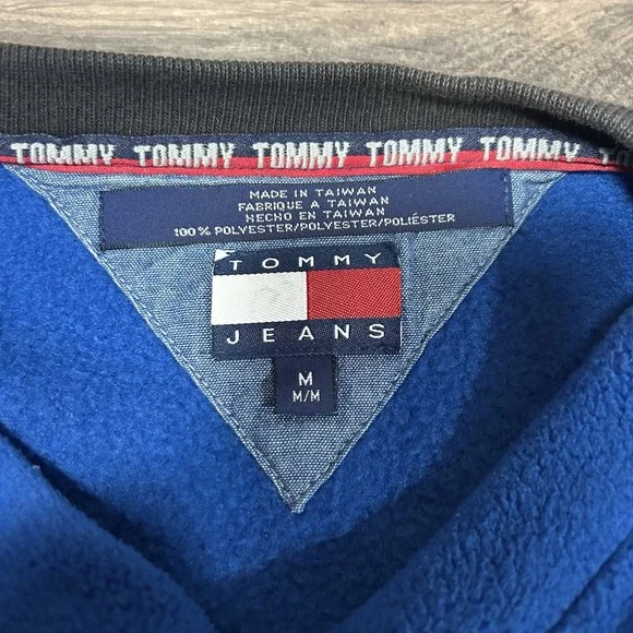 Vintage Tommy Hilfiger Jeans‎ Mens Fleece Pullover Sweatshirt Blue Size Large - Picture 7 of 7